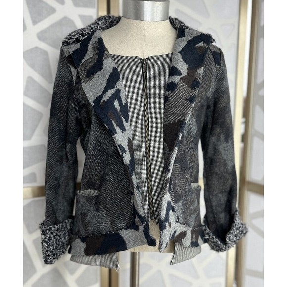 Aimee G Cotton Blend short Jacket Sweater Coatigan Blue M Textured Made Usa - Picture 1 of 7